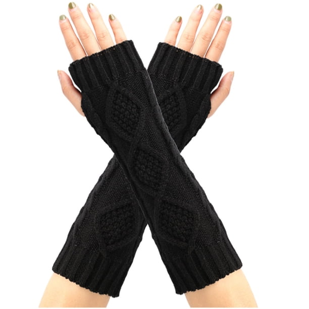 Guantes de lana de punto con rombos para mujer, cálidos y versátiles, con mangas de medio dedo y mangas extendidas sin dedos para invierno.