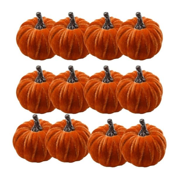 12 calabazas artificiales de terciopelo surtidas, calabazas de terciopelo de Acción de Gracias hechas a mano Ninguno Cordón