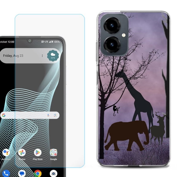 Shockproof Phone Case for Cricket Icon 2026, with Screen Protector, by OneToughShield - Twilight Safari