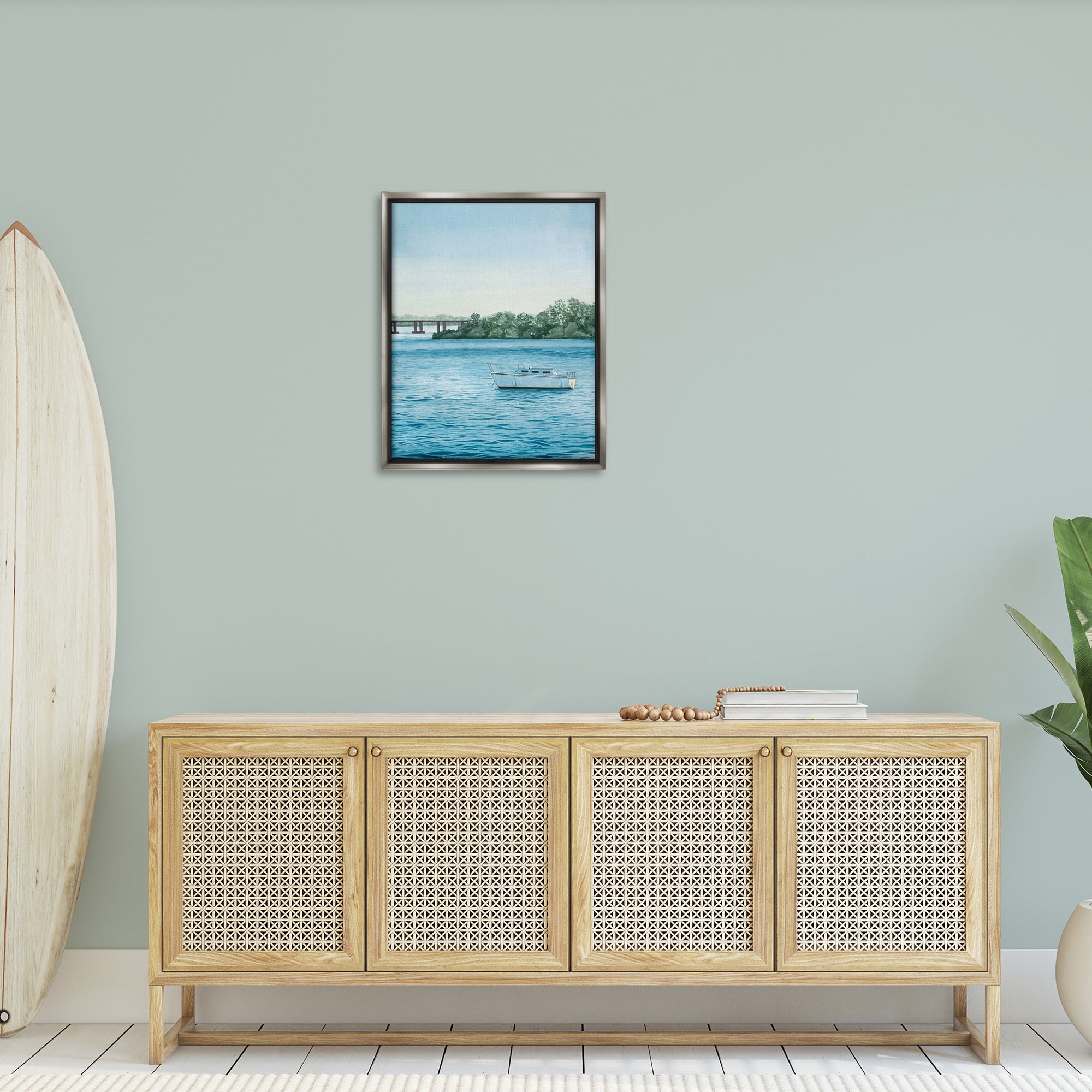 Stupell Industries Boat & Bridge Scenery Transportation Photography Gray Floater Framed Canvas Art Print Wall Art, 25 x 31