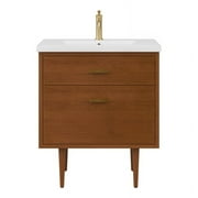 Water Creation Brandy 30" Integrated Sink Top Wood Vanity in Honey Walnut