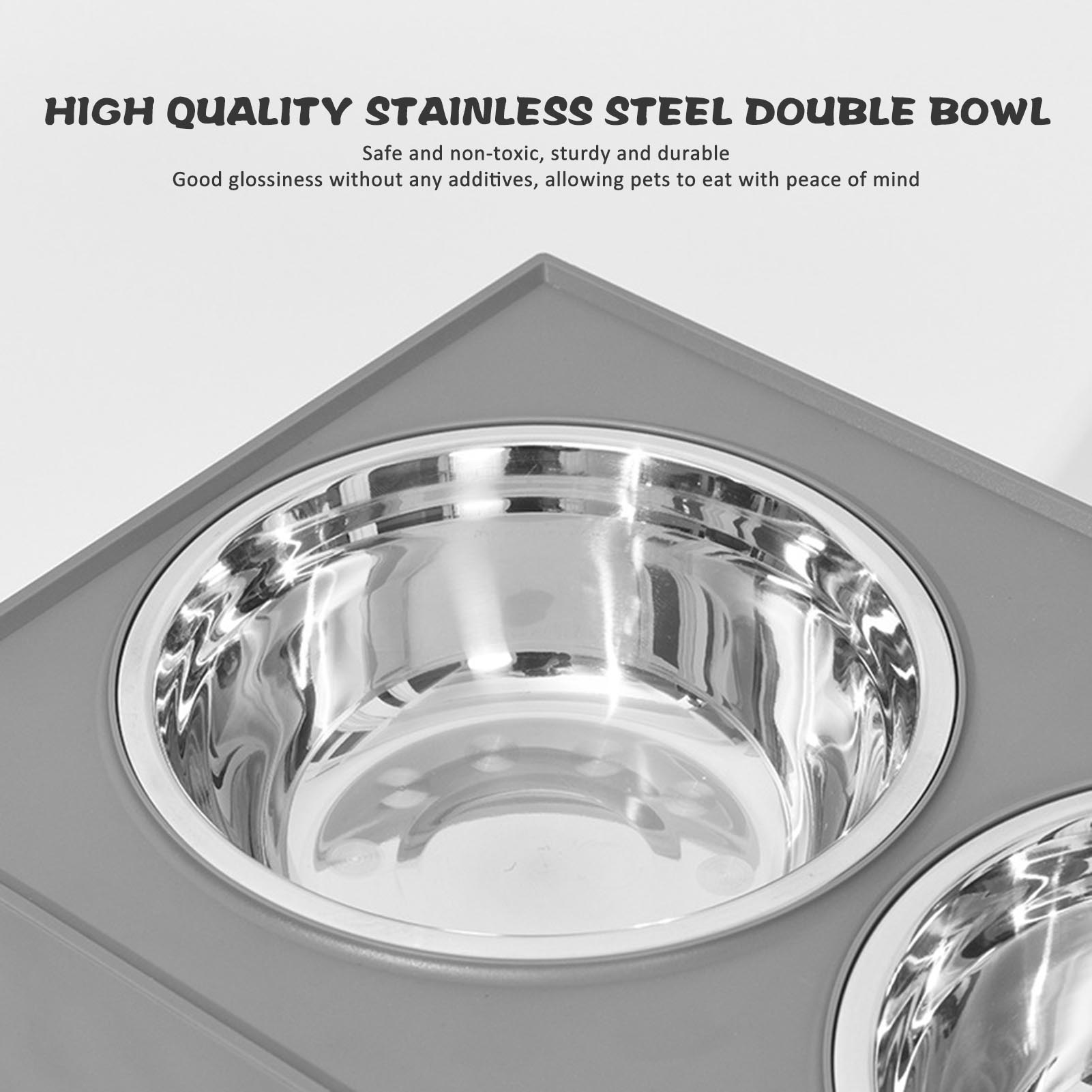 Adjustable Height Elevated Dog Bowl Stand, Stainless Steel Raised Feeder with Non-Slip Base, Food Grade Slow Feed Bowls for Healthy Digestion, Kitchen Pet Station