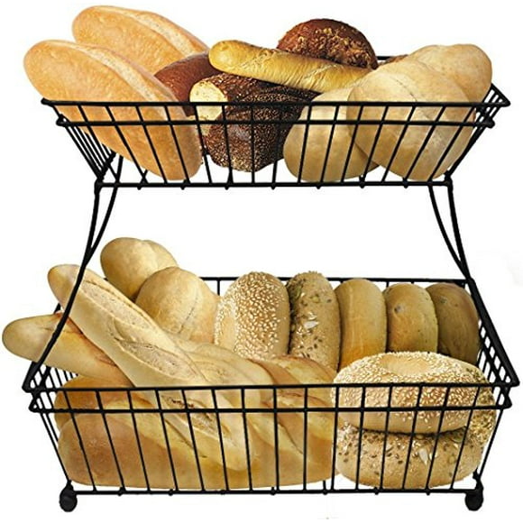 Sorbus BRD-BSKT2-BLK 2-Tier Flat-Back Metal Bread Basket-Black