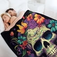 thumbnail image 6 of Colorful Flower Skull Flannel Blanket Lightweight Blanket for Couch Sofa Bed, Super Soft Cozy Print Warm Blanket, 6 of 8