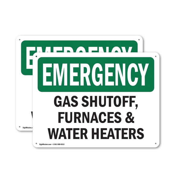 (2 Pack) Gas Shutoff Furnaces And Water Heaters OSHA Emergency Sign 14 Inch X 10 Inch Plastic Sign, Weather Resistant, UV Protected for Workplace, Business, and Construction Site, Made