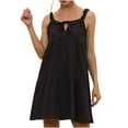 thumbnail image 6 of TIHLMK Black Dress Ladies Loose Solid Color Lace-Up Sleeveless Sling Ruffle Mini Dress, 6 of 8