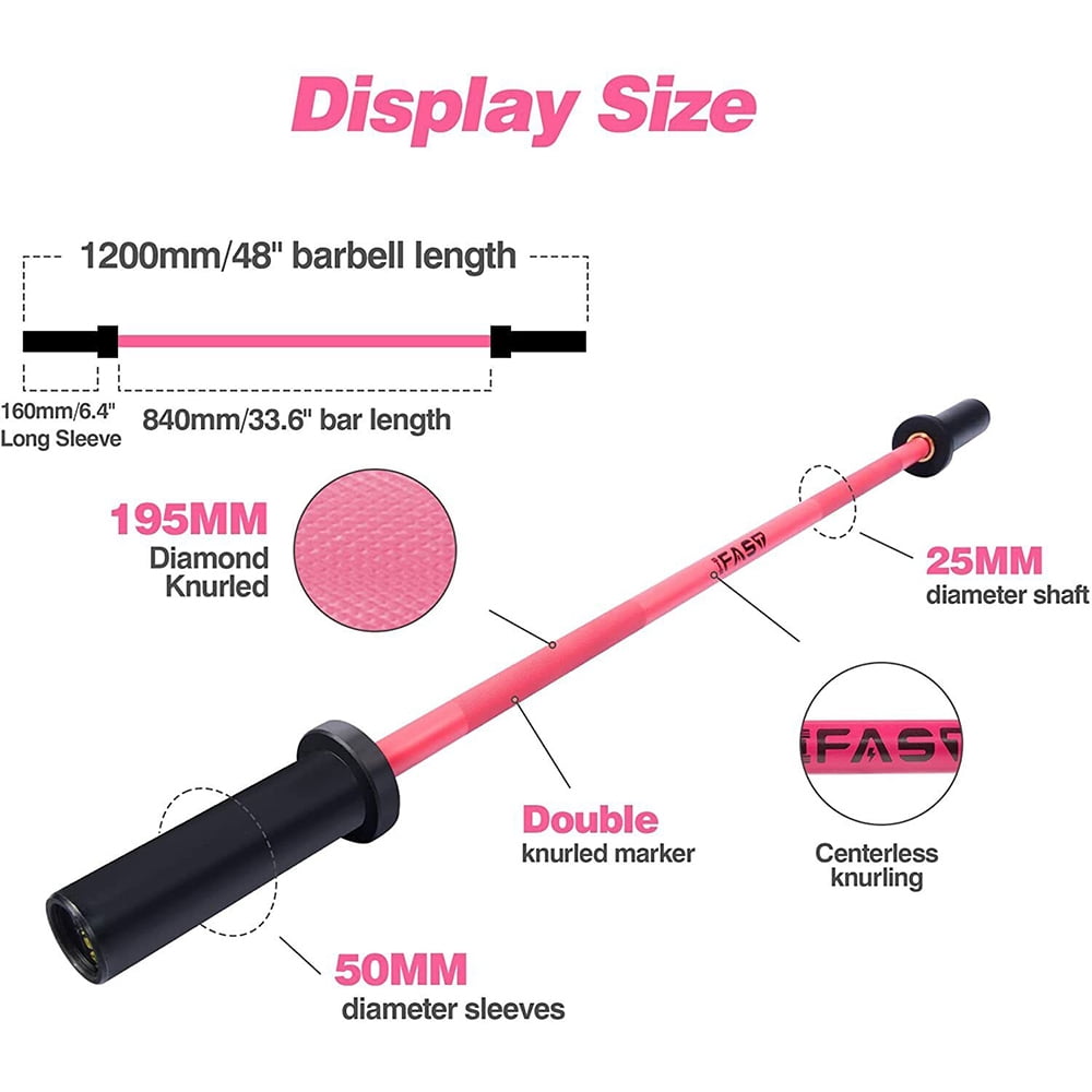 IVV 4FT Olympic Barbell for Strength and Weightlifting Training - 2 Inch Olympic Bar for Squat, Deadlift, Bench Press, Curl, Overhead Press - 400lbs Capacity (Pink)