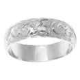 thumbnail image 4 of 14K white gold hand engraved Hawaiian plumeria scroll band ring diamond edge edge 6mm size 5.5, 4 of 6