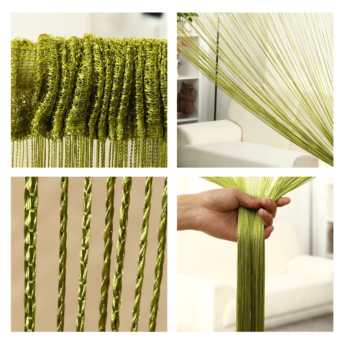 Unique Bargains Divider Thread Curtain Fringe Panel 39" x 79" Lawn Green