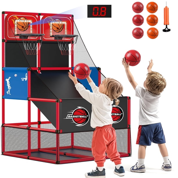 Juego de canasta de baloncesto doble para niños M SANMERSEN con marcador LED