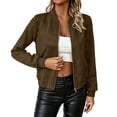 thumbnail image 2 of Ladies Casual Jacket Baeitkot Ladies Fashionable Short Zipper Women Jacket Solid Color Jacket Casual Jacket Coffee L, 2 of 9