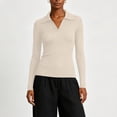 thumbnail image 4 of ClodeEU Women's Collared V Neck Ribbed Long Sleeve Sweater,Casual Slim Fit Knit Pullover Top Khaki,Women's Plus M, 4 of 6