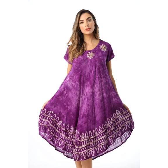 Riviera Sun Batik Tie Dye Summer Dress Beach Cover Up (Purple / White, X-large)