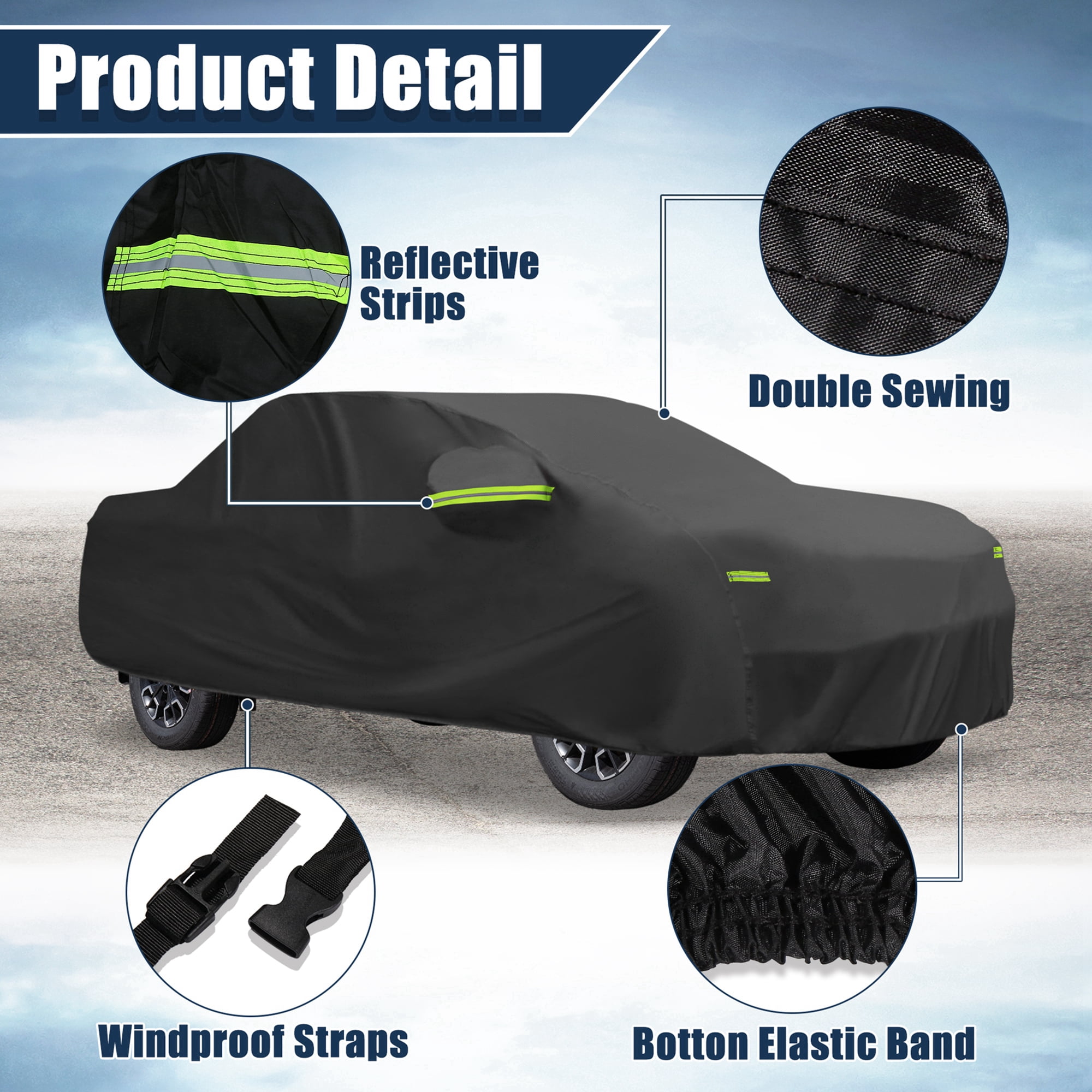 Unique Bargains Car Cover All Weather Protection with Zipper Black 195.7"x75.2"x66.9"