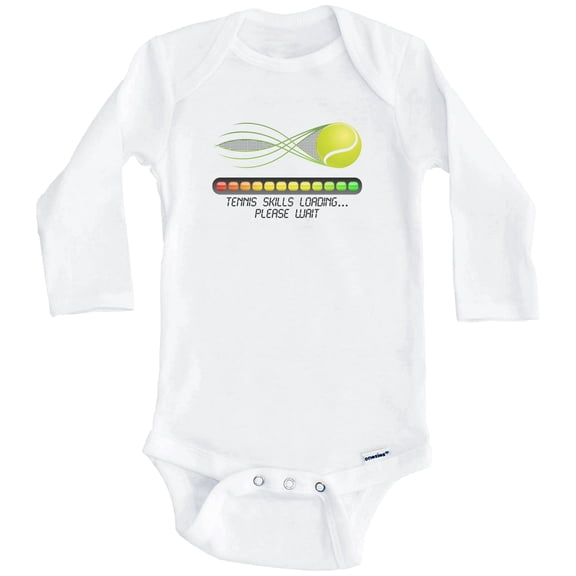 Tennis Skills Loading Please Wait Funny One Piece Baby Bodysuit (Long Sleeve), 0-3 Months White