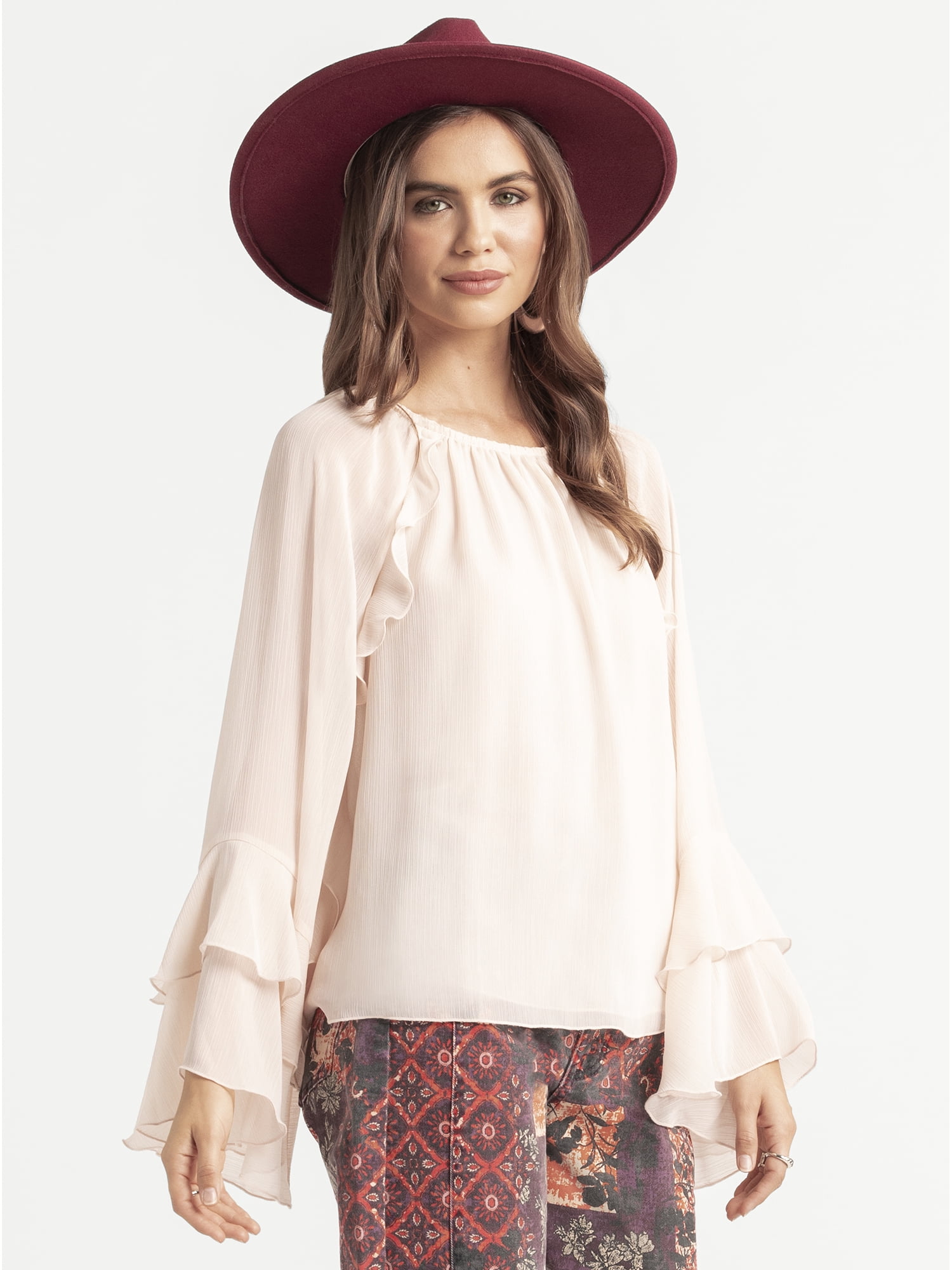 Jessica Simpson Women's Elaine Ruffle Blouse with Long Sleeves, Sizes XS-XL