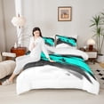 thumbnail image 4 of Homewish Black Teal Splash 2pcs Bedding Comforter Set For Teens Boys Girls,Abstract Graffiti Twin Comforter Sets,Vintage Aesthetic Breathable Bedding Set,Luxury Bedroom Decor,Reversible, 4 of 8