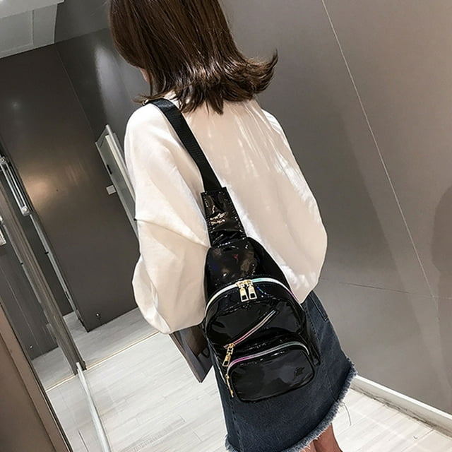 Petit Sac à Dos en Cuir Brillant Coloré Sac de Poitrine Multi-Usage Randonnée Extérieur