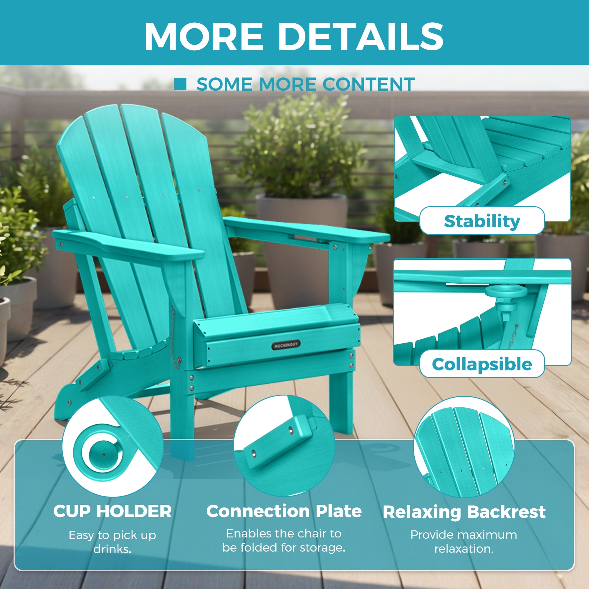 Folding Adirondack Chairs Set of 2 Outdoor Patio Fire Pit Chairs with Cup Holder Porch Garden Blue