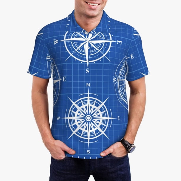 Fotbe Compass Camiseta Polo de Golf para Hombre con Estampado – Camisa Deportiva Transpirable con Cuello Abotonado-Medium