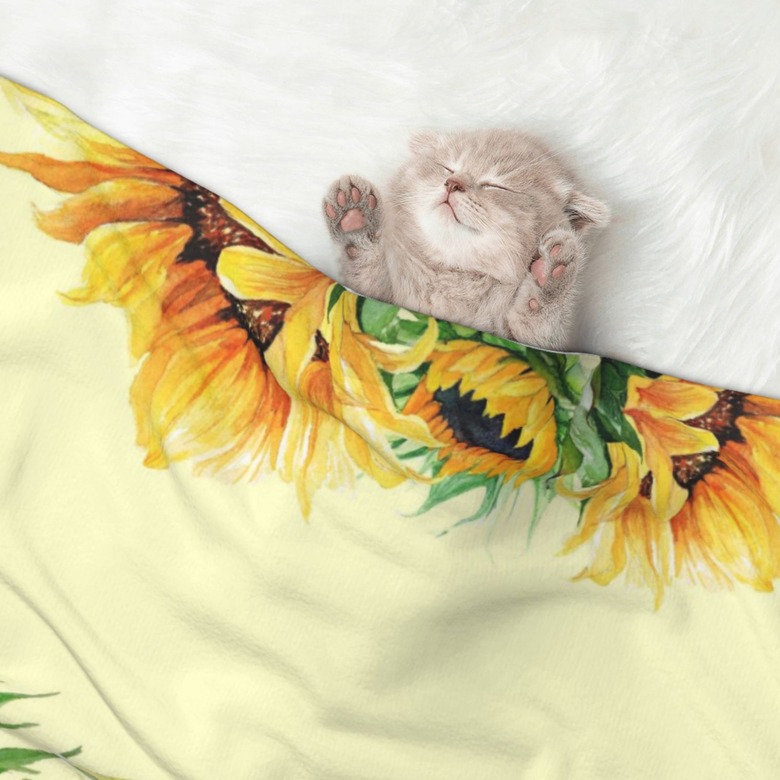 Naloa Sunflowers On A Yellow Background Dog Blanket, 3 Sizes Cat Blanket for Indoor Cats Large Medium Small Dog Gifts-Large