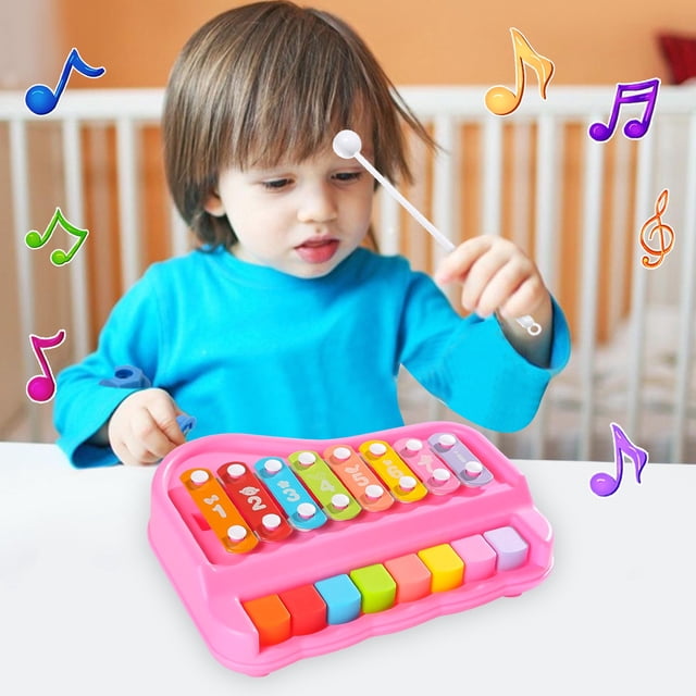 Childrens Piano Xylophone Set B Red Plastic 8 Key Keyboard Instrument For Toddlers Educational Musical Toy With Cards And Portable Design Gift B