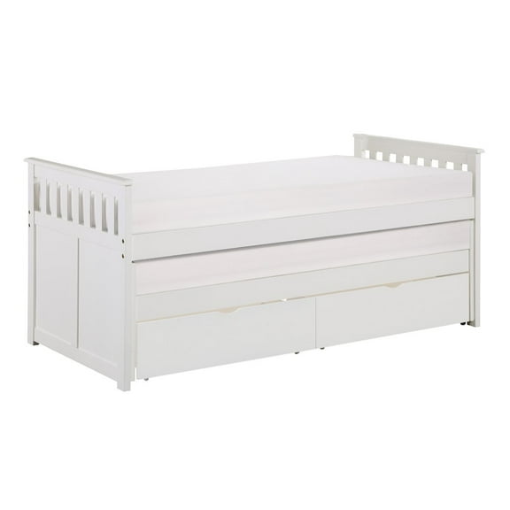 Lexicon Galen 81.5" Transitional Wood Twin/Twin Bed with Storage Boxes in White