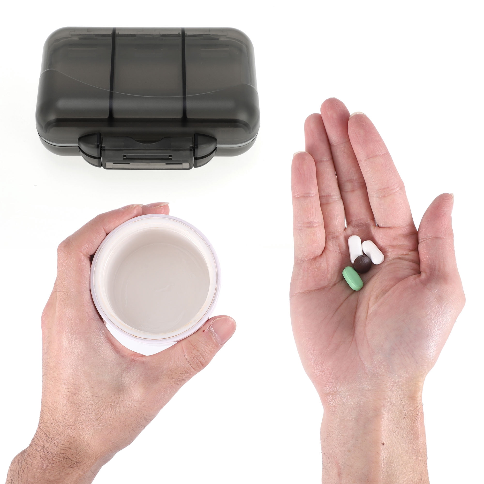 Unique Bargains 7 Grids Double Layers Portable Pill Box 1 Pc Gray