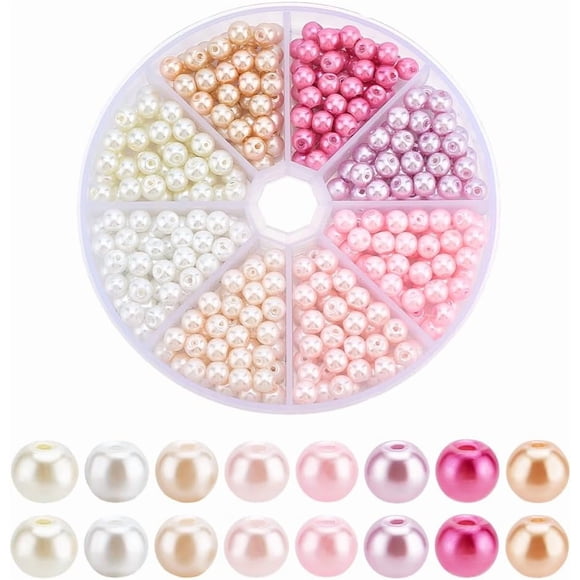 296Pcs Pearl Beads Bulk for Jewelry Making Pink Imitation Pearls Small Loose Spacer Craft Bead Round Pearl Beads 8 Colors for Women Beacelet Necklace Jewelry Making Hole: 1mm