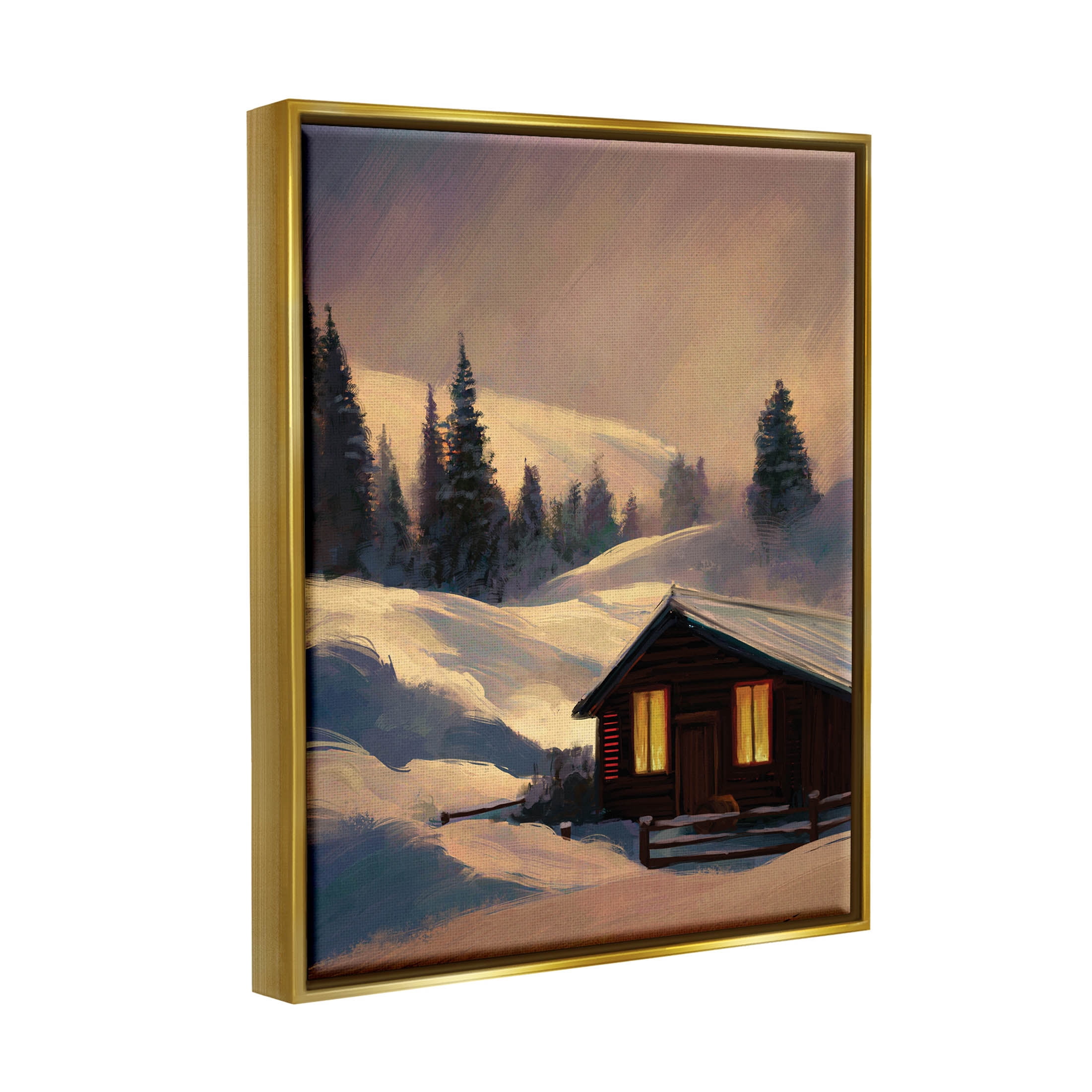 Stupell Industries Niveous Cottage Snow Scene Painting Metallic Gold Floating Framed Canvas Print Wall Art, Design by Ziwei Li