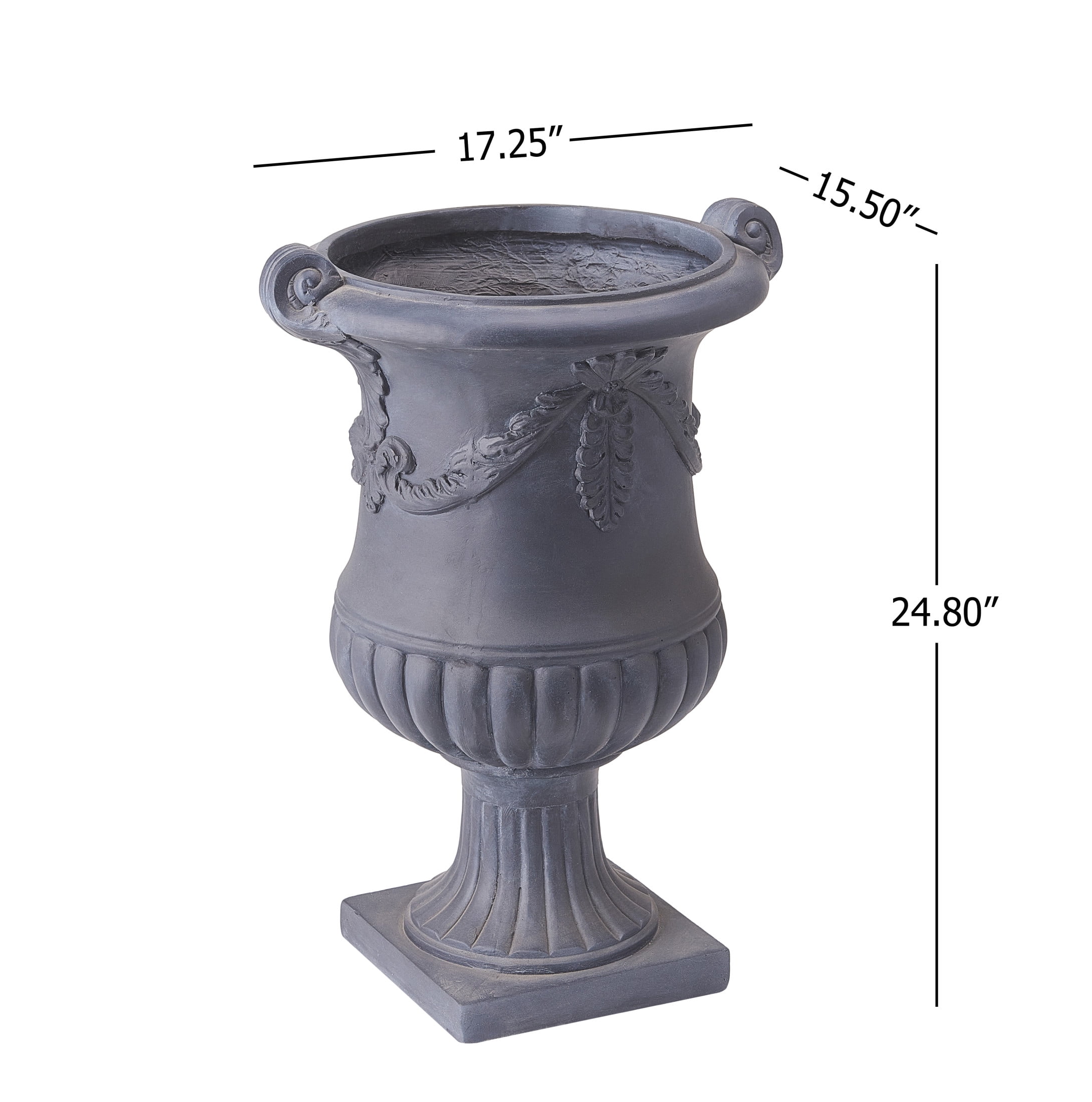 Christopher Knight Home MGO Flower Urn Planter with Scroll Handles, Black Finish