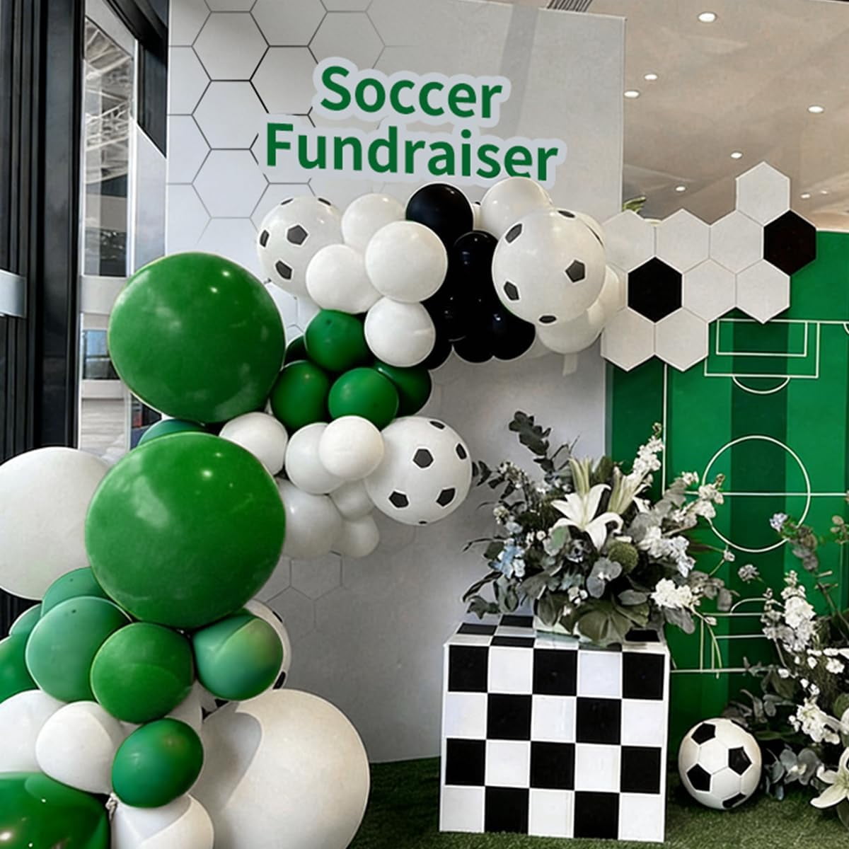 Burculy 167Pcs Soccer Balloon Arch Kit - Black Green White Latex Balloons in 18/12/10/5" with Soccer Prints for Football Theme Birthday, Baby Shower, Graduation, Wedding Party Decorations