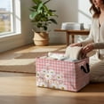 thumbnail image 2 of Rustic Country Daisy Floral Storage Basket with Sturdy Handle - Durable Polyester Fiber Rectangular Organizer, Pastel Pink & Checkered Pattern Decorative Basket for Home, Office, Camping, Open-Top De, 2 of 10
