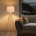 thumbnail image 6 of Large Mid Century Modern Floor Lamp, 58'' Tripod Floor Lamp For Living Room, Wood Base And White Linen Shade, Foot Switch, E26 Socket, Cozy Ambient Glow, Stand Up Reading Light, 6 of 10