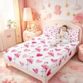 thumbnail image 3 of meiyoeat Pink Flamingo Heart Bed Sheets,Tropical Animal Print Full Size Sheets For Girls,4 Pieces1 Flat Sheet, 1 Fitted Sheet and 2 Pillowcases, 3 of 6