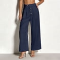 thumbnail image 2 of akafmk Womens High Waist Wide Leg Dress Pants Button Front Pleated Business Casual Pants Stretch Cropped Office Teacher Pants, Size L, 2 of 8