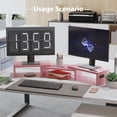 thumbnail image 3 of BONTEC Dual Monitor Stand Riser with Smartphone Holder, Adjustable Length & Swivel Angle, Ergonomic Wooden Desktop Organizer for PC Monitor, Laptop, Printer, Large Storage, Pink, 3 of 8