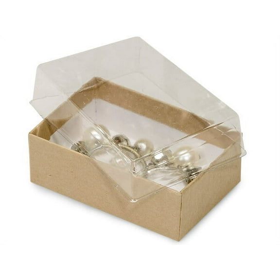 Pack of 100, 2.5 x 1.5 x 1" Clear Lid Boxes w/Kraft Bases Perfect for Greeting Cards, Stationery, Packaged Gourmet Products & Bath & Body