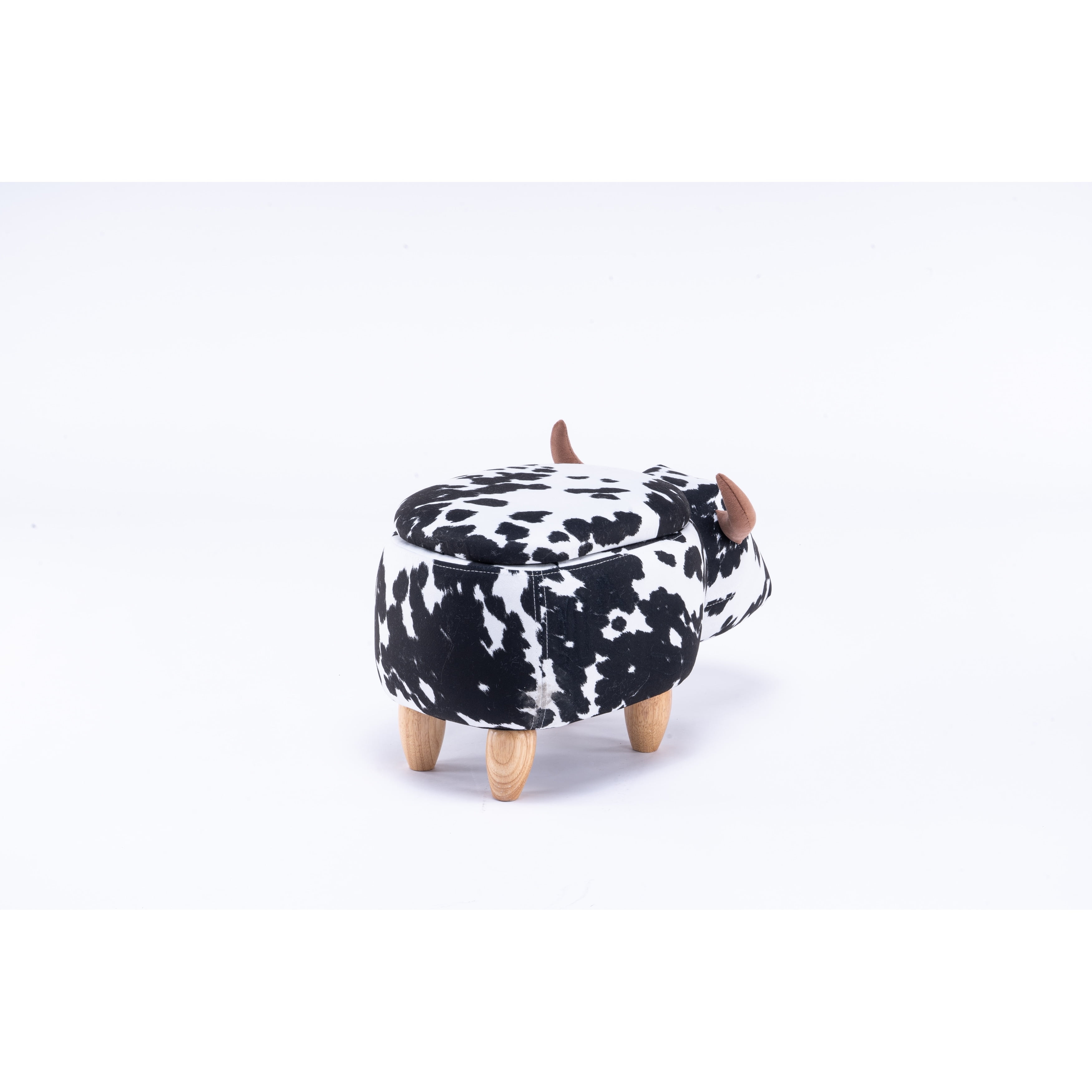 Animal Cow Storage Upholstered Kids Ottoman Black