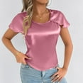 thumbnail image 7 of Kaemgyyd Satin Tops for Women Elegant Short Sleeve Silk Shirts Comfortable Solid Color Crewneck Work Tunic Blouses, 7 of 7