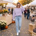 thumbnail image 5 of Crewneck Sweatshirts Women Casual Lightweight Fall Fashion Pullover Tops Oversized y2k Clothes Light Purple XXL, 5 of 9