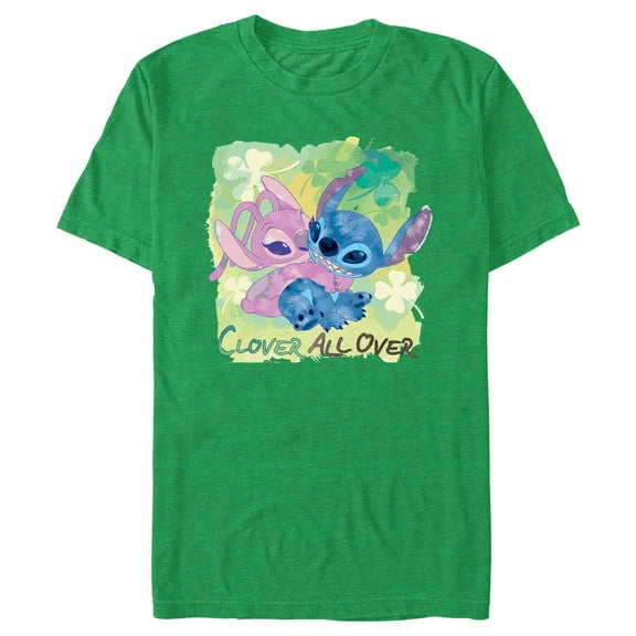 Men's Lilo & Stitch Clover All Over Graphic Tee Kelly Heather Medium