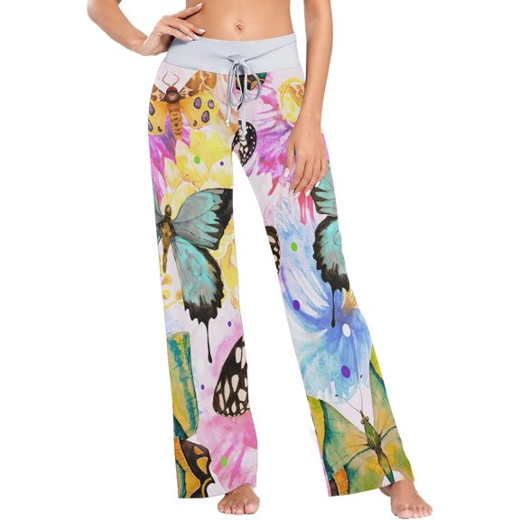 Women's Pajama Pants Colorful Butterfly Print Comfy Stretch Sleepwear Womens Wide Leg Pants Casual Loose Yoga Sweatpants Comfy Lounge Pajama, X-Large
