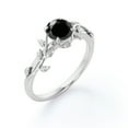 thumbnail image 3 of JeenMata Anillo de Compromiso con Diamante Negro de 0,50 Quilates Creado en Laboratorio de Corte Redondo, con Hojas y Enredaderas, Chapado en Oro Blanco de 18 K sobre Plata, 3 of 6