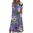 thumbnail image 2 of TSADFHJI Jupes pour Filles 10-12 Ans Robe Décontractée à Col Rond Imprimé Floral Manches Courtes Ample Boho Été Plage S Bleu, 2 of 4