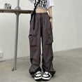 thumbnail image 1 of Streetwear Cargo Pants Women Casual Vintage Baggy Wide Leg Straight Trousers Jogger Big Pockets Oversize Overalls Sweatpants, 1 of 4