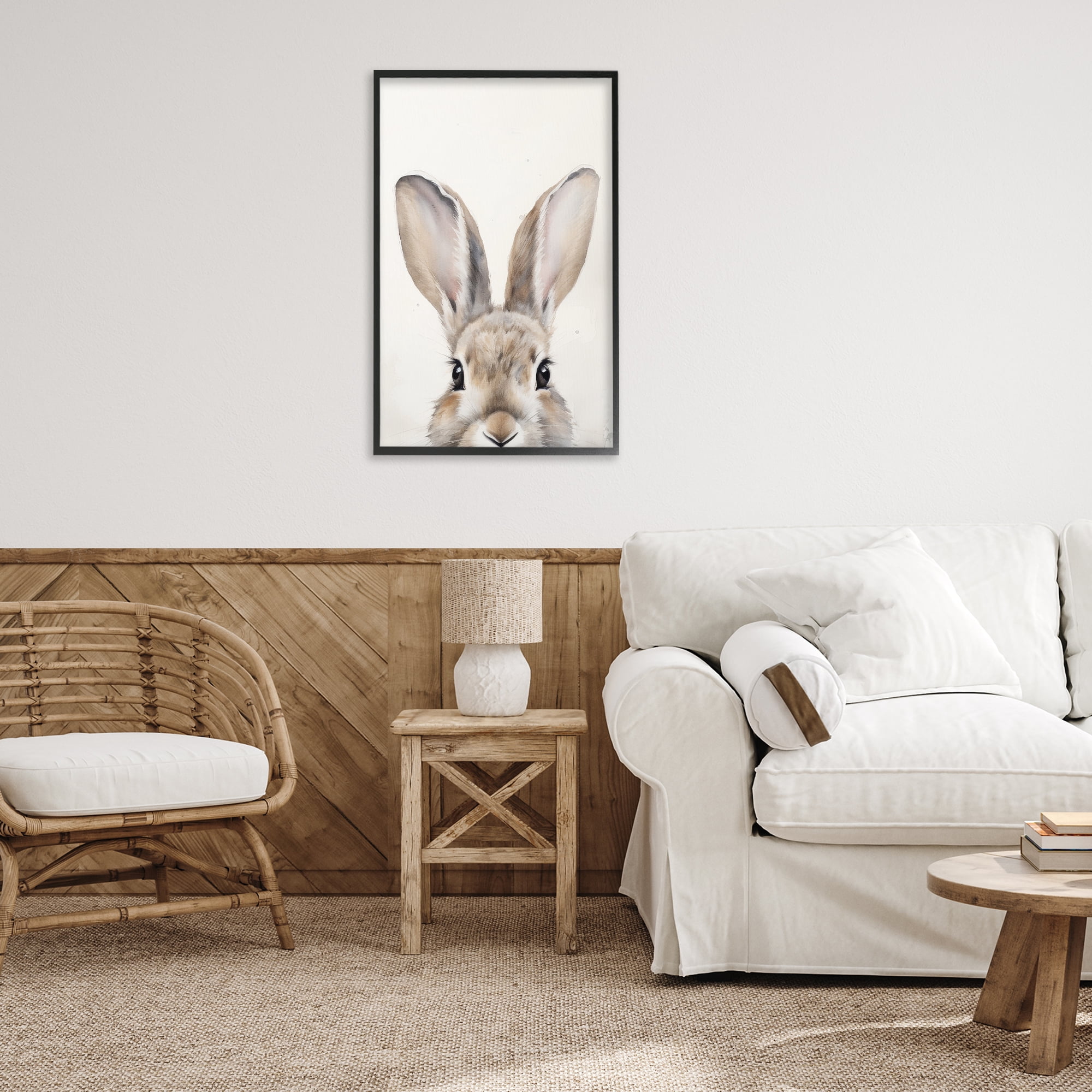 Stupell Industries Peeking Rabbit Eyes Animals & Insects Painting Black Framed Art Print Wall Art, 20 x 30