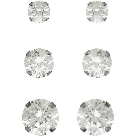 Believe By Brilliance 3mm, 4mm and 5mm CZ Round 10kt White Gold Stud Earrings Set