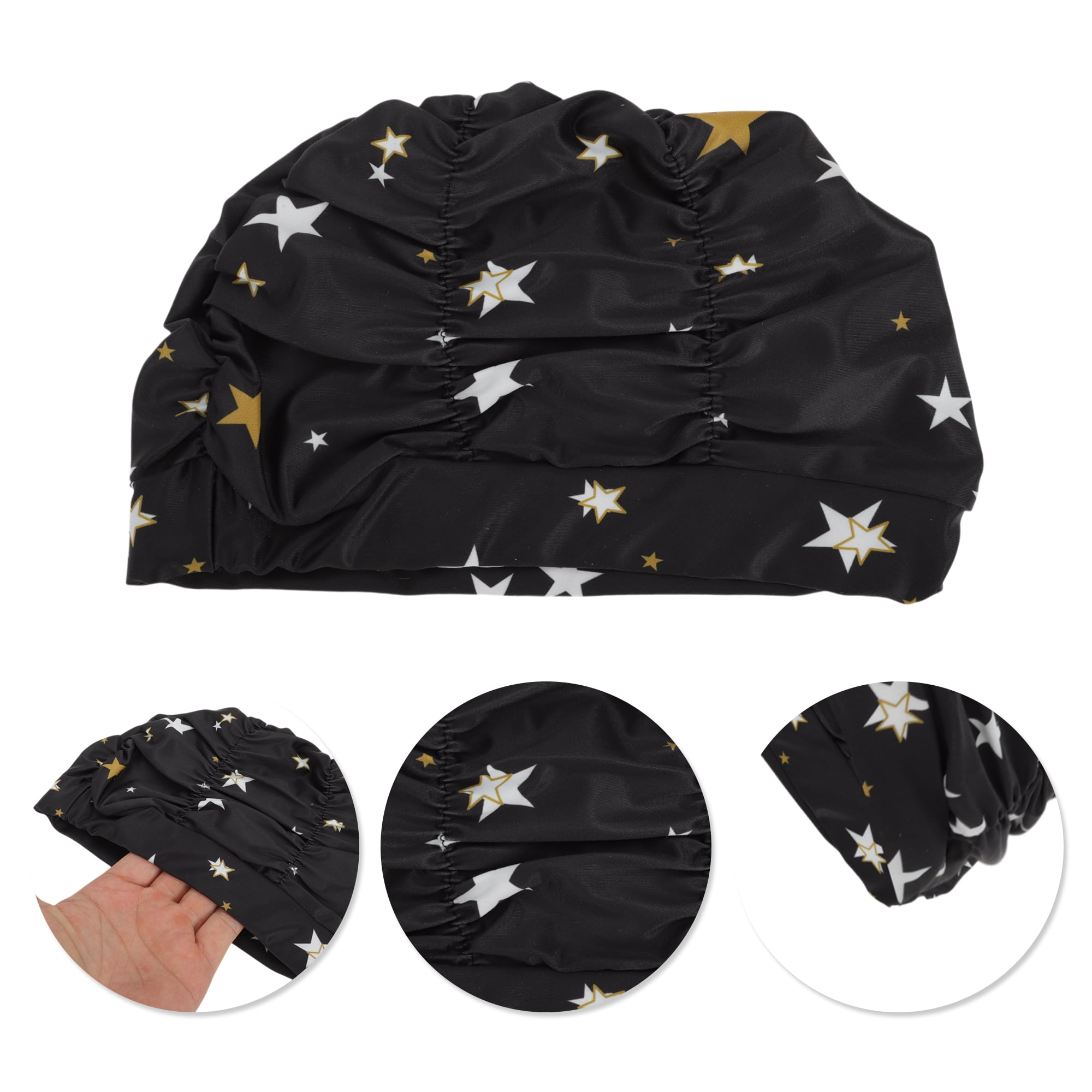 Unique Bargains 1Pc Breathable Pleated Style Swimming Cap Black White