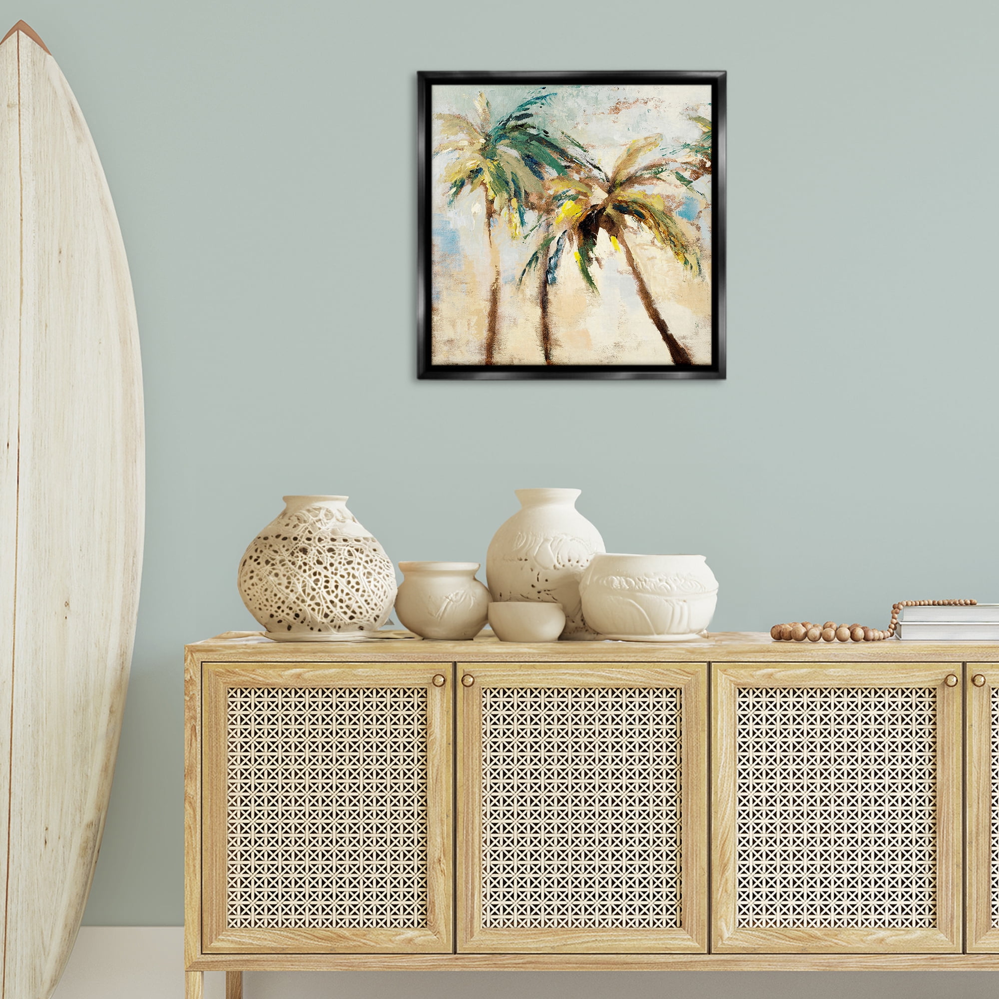 Stupell Industries Tall Palm Trees Abstract Botanical & Floral Painting Black Floater Framed Canvas Art Print Wall Art, 25 x 25